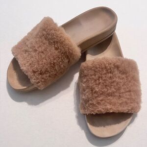 Jenni Kayne Natural Shearling Slide Sandals - Luxury Footwear Euro 40 US 9.5